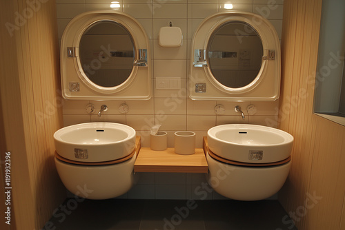 Petite Washroom with Fold-Away Sinks Maximizing Space Innovation photo