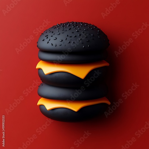 A Black Sesame Burger with Orange Cheese Layers photo