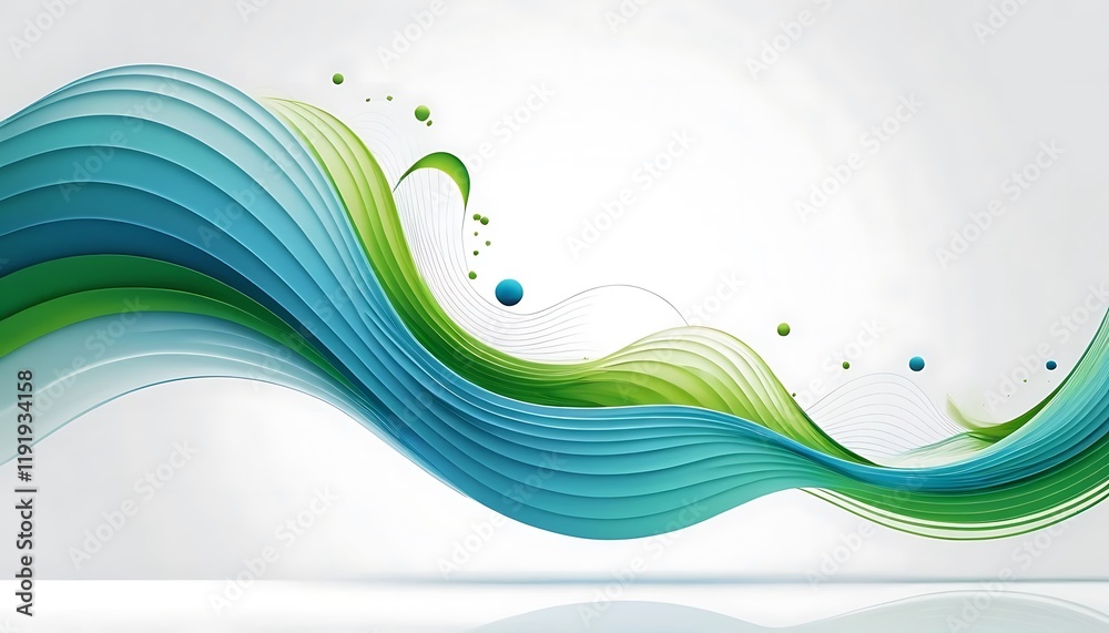 Fototapeta premium Abstract Green and Blue Wave Design with Spheres