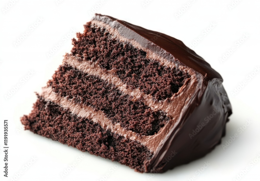 Fototapeta premium Delicious Chocolate Cake Slice with Rich Dark Chocolate Ganache on Top, Perfect for Dessert Lovers and Baking Enthusiasts Capturing Sweet Indulgence