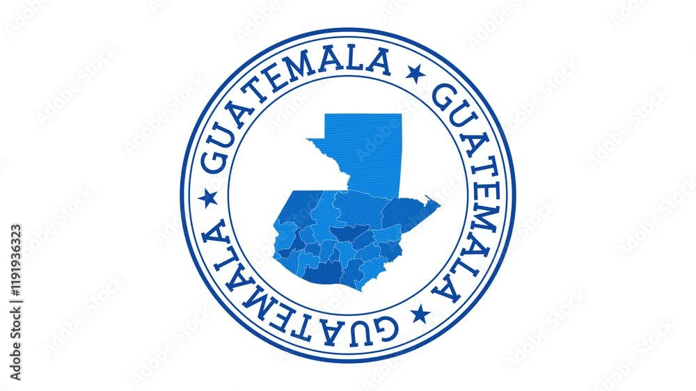 Guatemala intro. Badge with the circular name and map of country. Guatemala round logo animation.