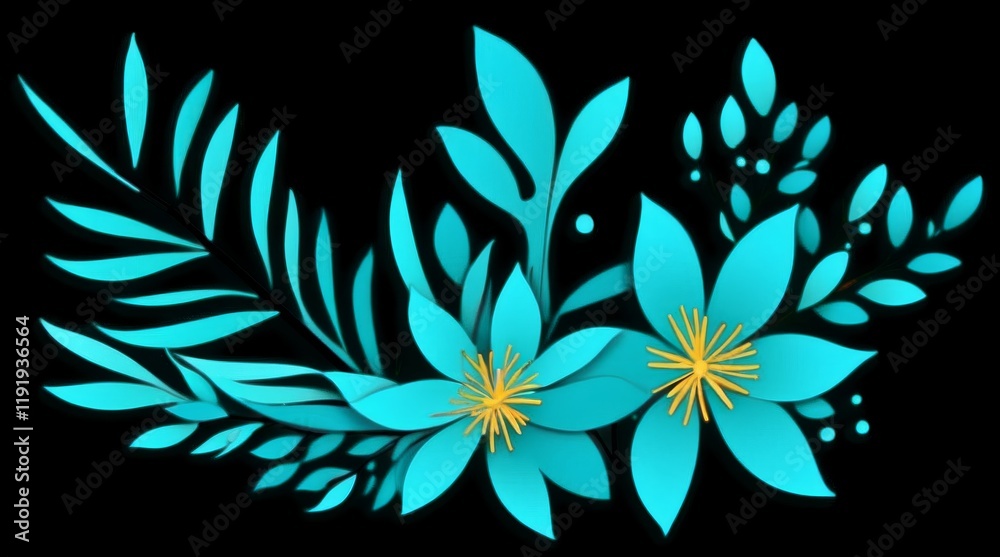 Fototapeta premium Vibrant Botanical Elements with Detailed Floral Designs and Lush Foliage