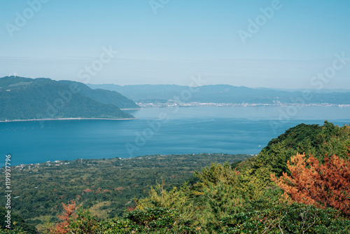 Obraz na płótnie View of Sakurajima volcano island and seascape in Kagoshima, Japan w salonie