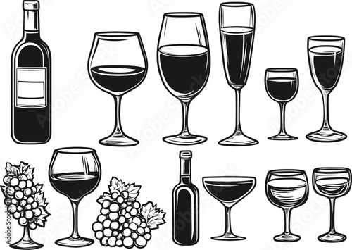 Wine Glasses and Bottles Vector Illustration