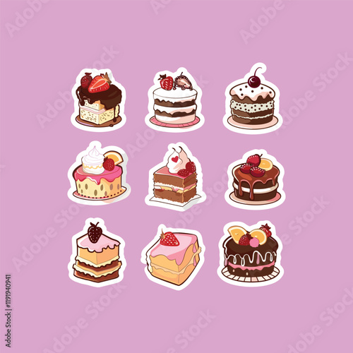 collection of cute vector cake stickers
