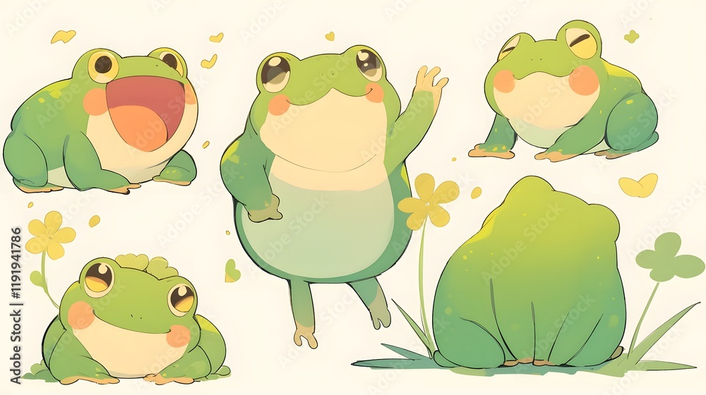 Obraz premium Cute frog character in anime style, joyful and expressive