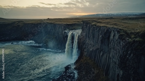 Majestic Hengifoss Waterfall in Iceland: A Breathtaking Cascade Plunging from Basalt Cliffs
