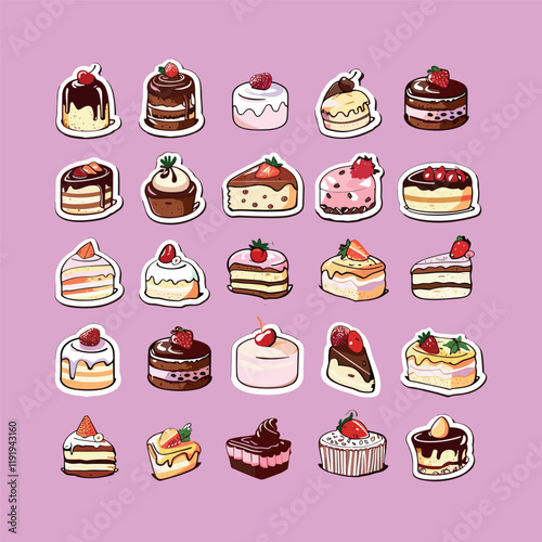 collection of cute vector cake stickers