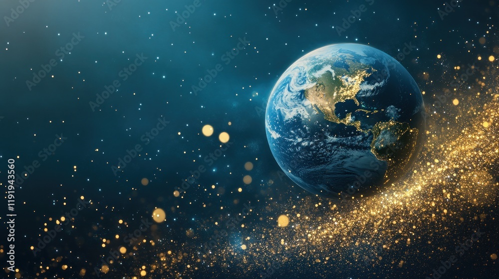 Obraz premium Earth in space with golden stardust.