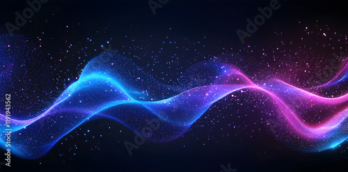 Abstract Neon Light Waves in Vibrant Blue and Pink Tones on a Dark Background, Representing Modern Technology and Energy Flow