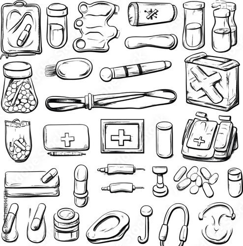 First Aid Kit Vector Illustration - Medical Supplies Isolated on White