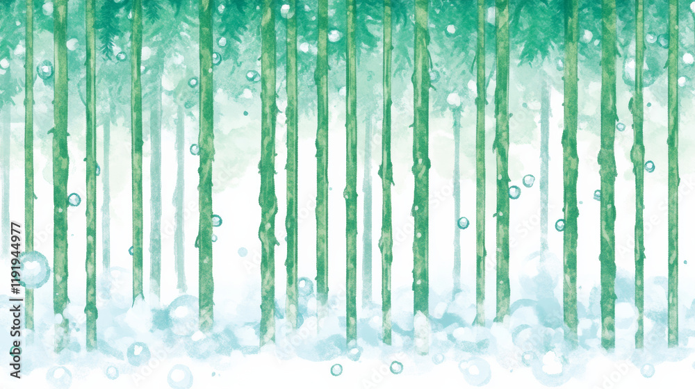 Green abstract forest with vertical lines and bubbles Green abstract forest with vertical lines and bubbles
