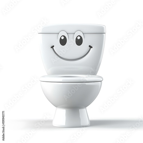 A clean, realistic shot of a toilet emoji icon with fine lighting and shadow effects, set on a white background