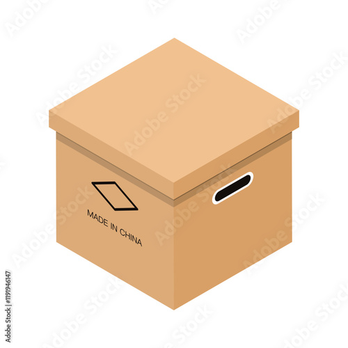 2.5D Open or Sealed Kraft Paper Box  Icon Illustration Symbol