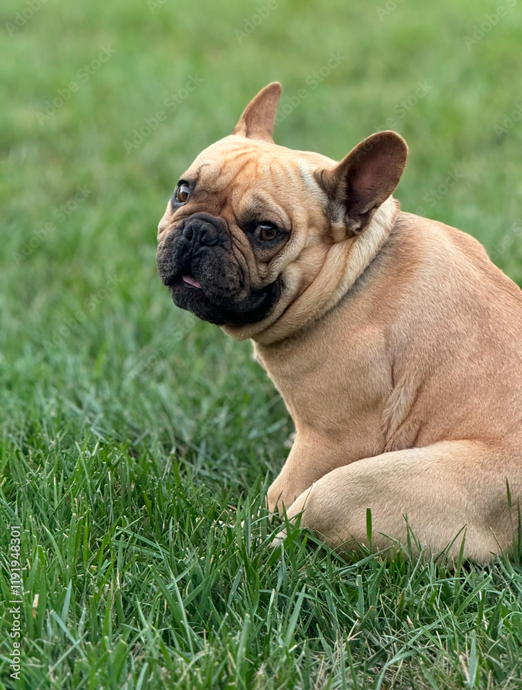 French bulldog sitting in the grass French bulldog sitting in the grass