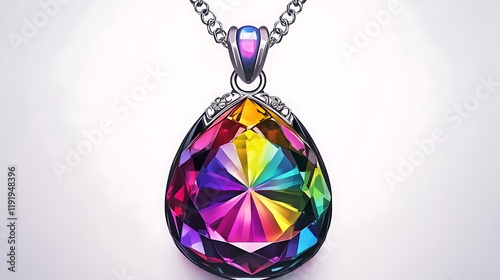 Stunning gemstone pendant with bright colors, vector illustration, high-resolution on a white background, professional color grading, photo