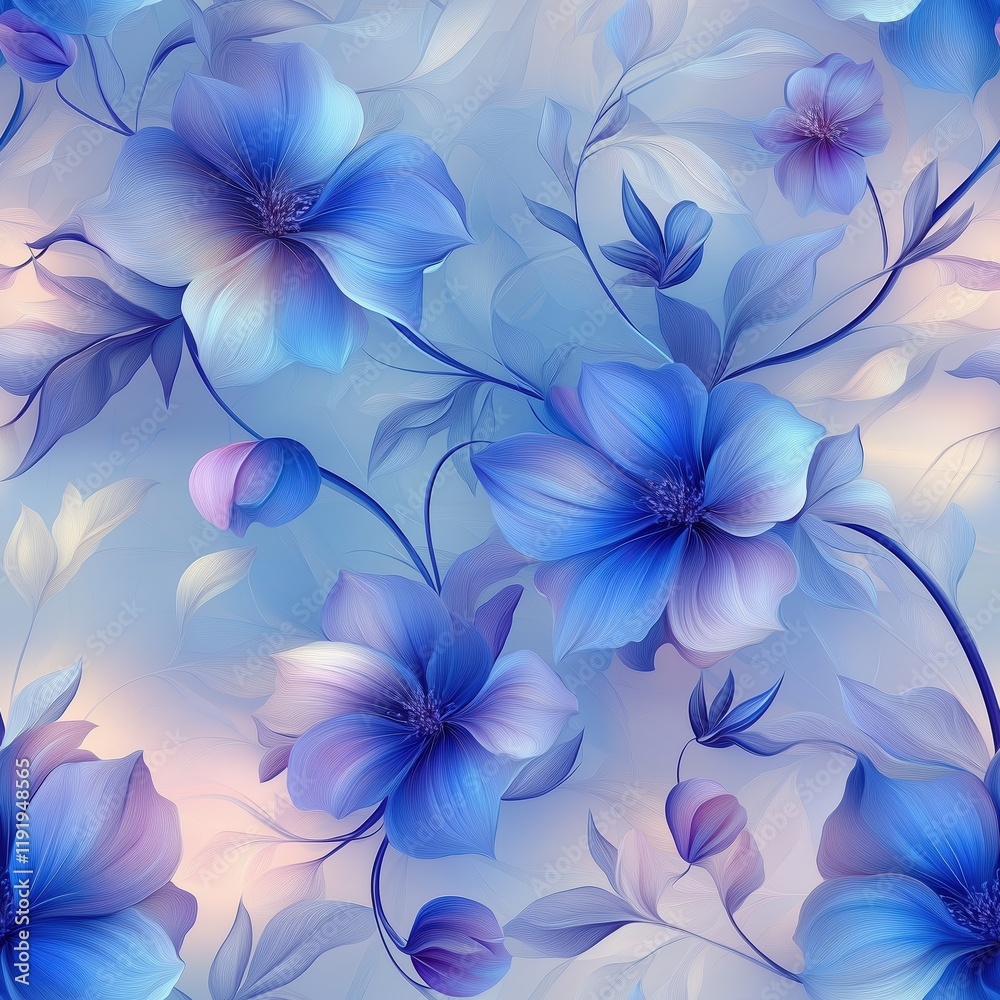 Soft Blue Floral Pattern with Gradient Pastel Background Soft Blue Floral Pattern with Gradient Pastel Background