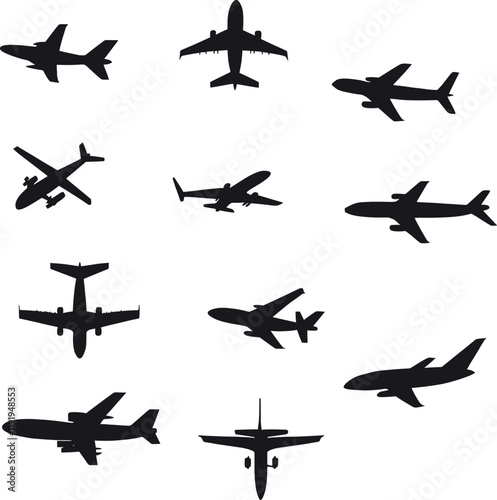 Airplane Silhouettes Vector Illustration - Isolated on White Background