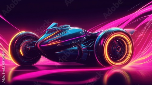 Futuristic neon motorcycle design. photo