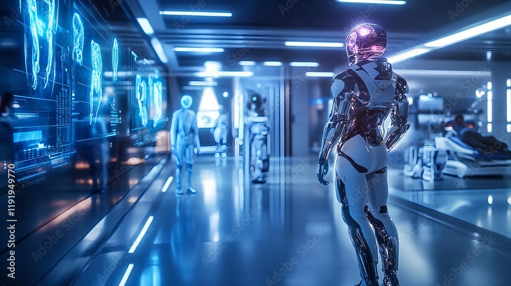 Obraz premium futuristic robot in tech corridor - - artificial intelligence (ai)