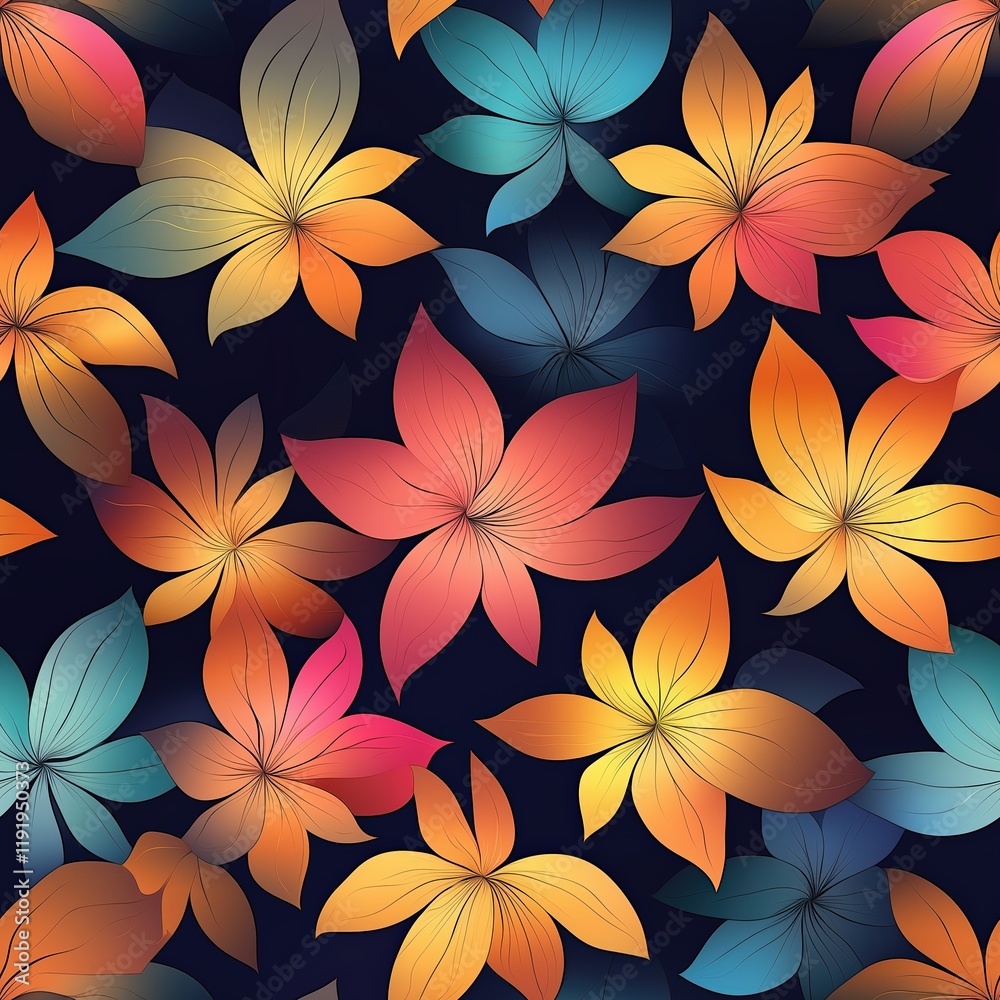 Obraz premium Bright Tropical Flower Pattern with Warm Gradient Colors