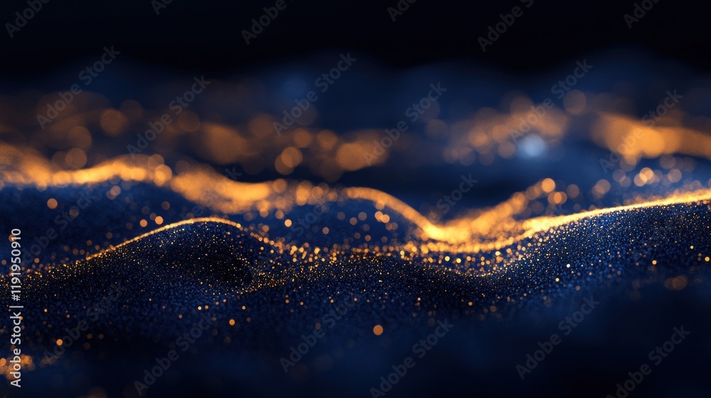 Obraz premium Abstract dark blue and gold particle wave background.