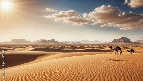 Camel in desert, Camel walking in desert, Camels in desert