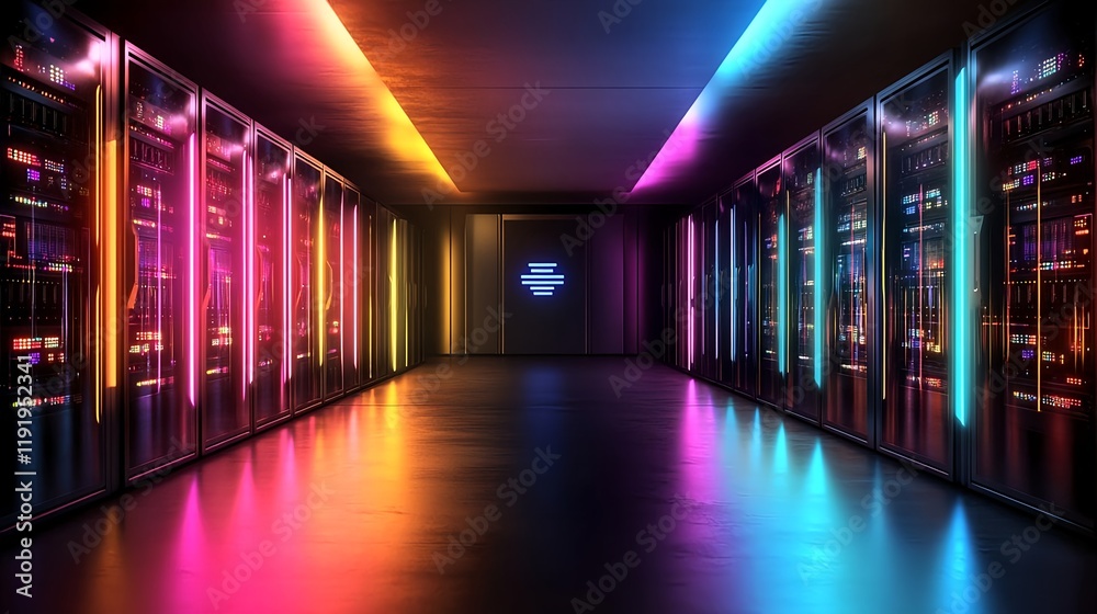 Fototapeta premium neon server room, data center, technology - neon lighting