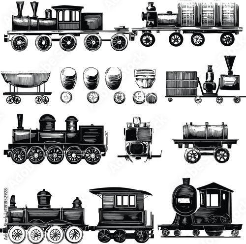 Vintage Steam Train Collection Vector Illustration