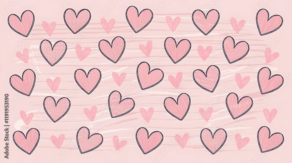 Cute Heart Pattern In Different Sizes With Pink Hues On A Pink Textured Background Cute Heart Pattern In Different Sizes With Pink Hues On A Pink Textured Background