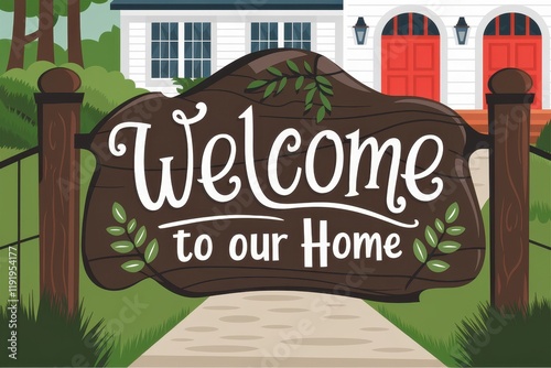 Welcome to our Home Sign with House and Gate photo