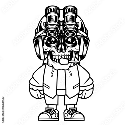 Mascot character design cartoon skull tactical helmet army outline