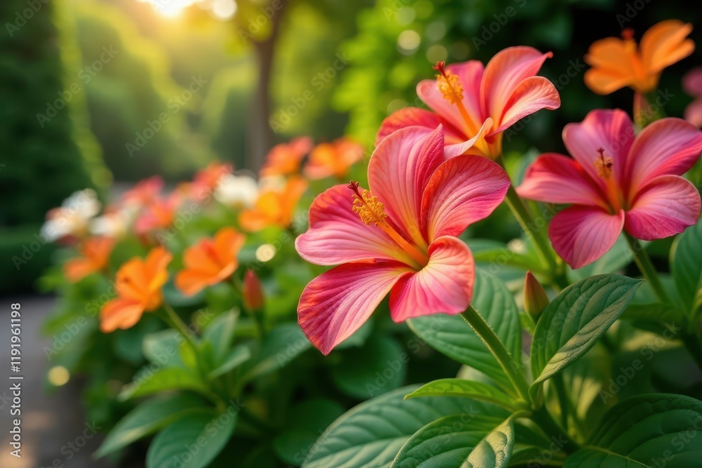 Fototapeta premium Brightly colored flowers blooming in a lush garden, colorful flowers, nature photography