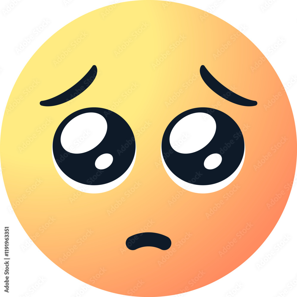 Fototapeta premium pleading emoticon face emoji with glossy eyes. sad emoji face with pleading eye. vector illustration