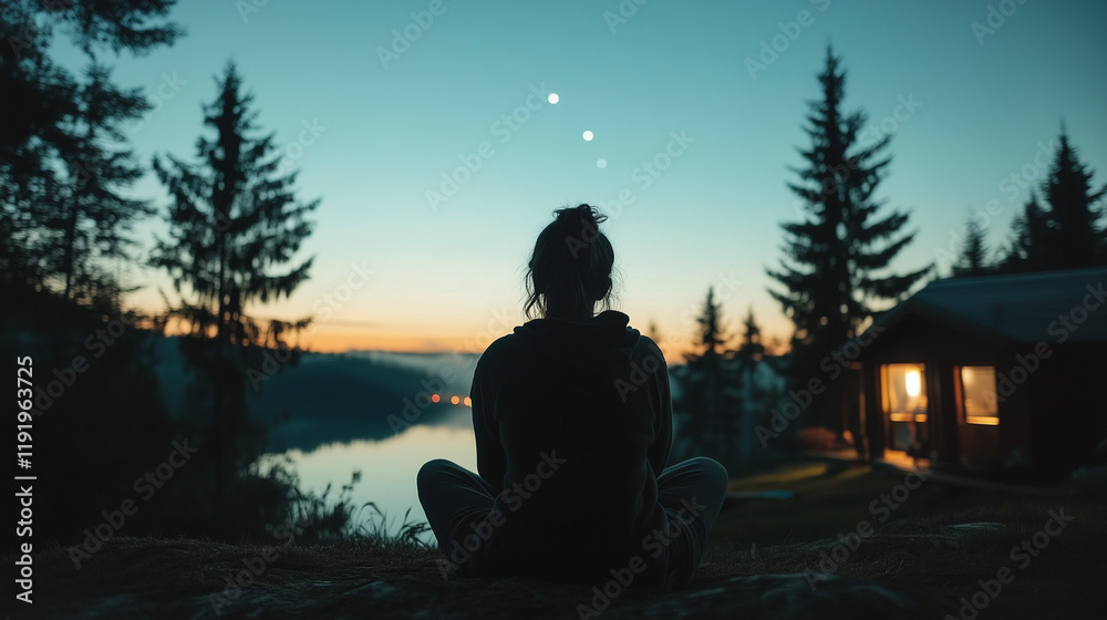 A woman gazing at the stars on a calm night, symbolizing dreams and aspirations, minimal scene. A woman gazing at the stars on a calm night, symbolizing dreams and aspirations, minimal scene.