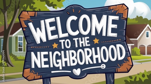 Welcome to the Neighborhood Sign in Suburban Setting photo