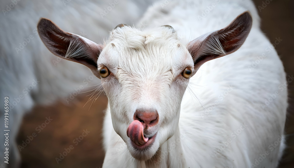 Portrait of a white goat with horns.animal Portrait of a white goat with horns.animal