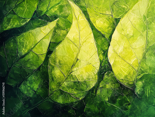 A macro depiction of moisture transport within plant veins, glowing leaves energized by water flow and sunlight, vibrant greens photo