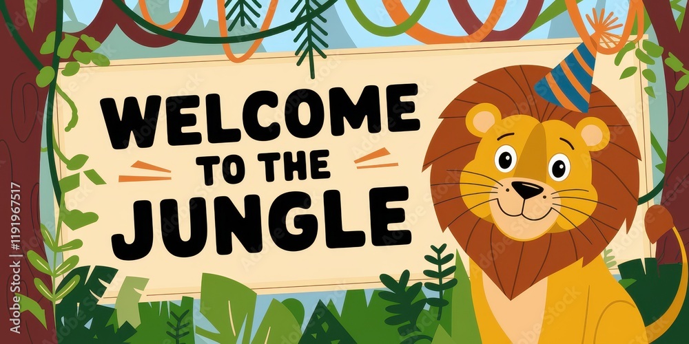 Fototapeta premium Welcome to the Jungle Lion Party Sign