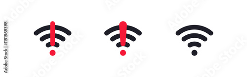 wifi and wireless problem icon , internet error connection warning icon - wi-fi signal sign with exclamation mark symbol