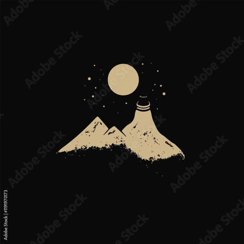 Mountain peaks and eagle in semicircle,logo