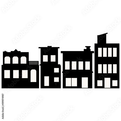 Silhouette of Cityscape Skyline. Isolated on White Background