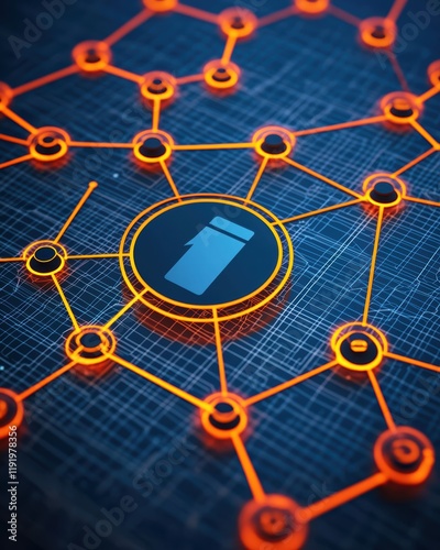 Network Connection Concept with Battery Icon on Digital Background