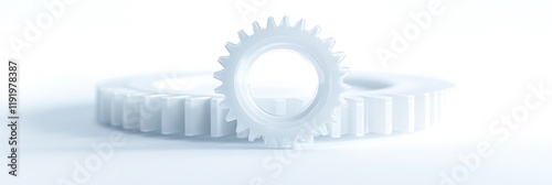 A futuristic white gear with translucent elements, centered on a pure white backdrop