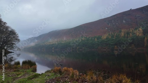 Ireland Epic Locations Timelapse drifting winter mist over hillside and lake winter landscape Upper Lake Glendalough Wicklow Ireland epic scenes photo