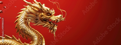 Majestic Golden Dragon on Red Background. The image exudes power, tradition, and the mysticism of Asian culture.