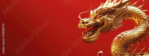 Majestic Golden Dragon on Red Background. The image exudes power, tradition, and the mysticism of Asian culture.