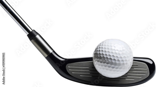 Close up of golf club and ball ready for swing sport equipment transparent background