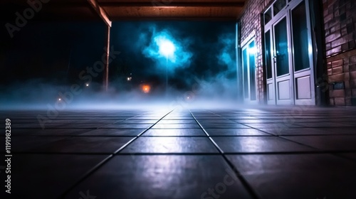 Wallpaper Mural Mysterious Night Scene  Foggy Plaza  Dark Blue  Nighttime Tiles Torontodigital.ca