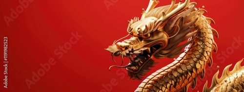 Majestic Golden Dragon on Red Background. The image exudes power, tradition, and the mysticism of Asian culture.